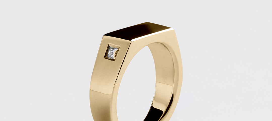 14K Yellow Gold Diamond Sharp Signet Ring - Westhill