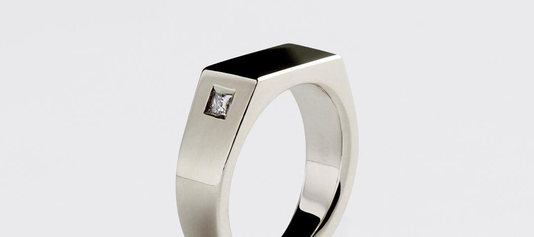 10K White Gold Diamond Sharp Signet Ring - Westhill