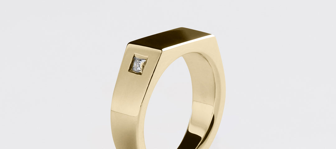 10K Yellow Gold Diamond Sharp Signet Ring - Westhill