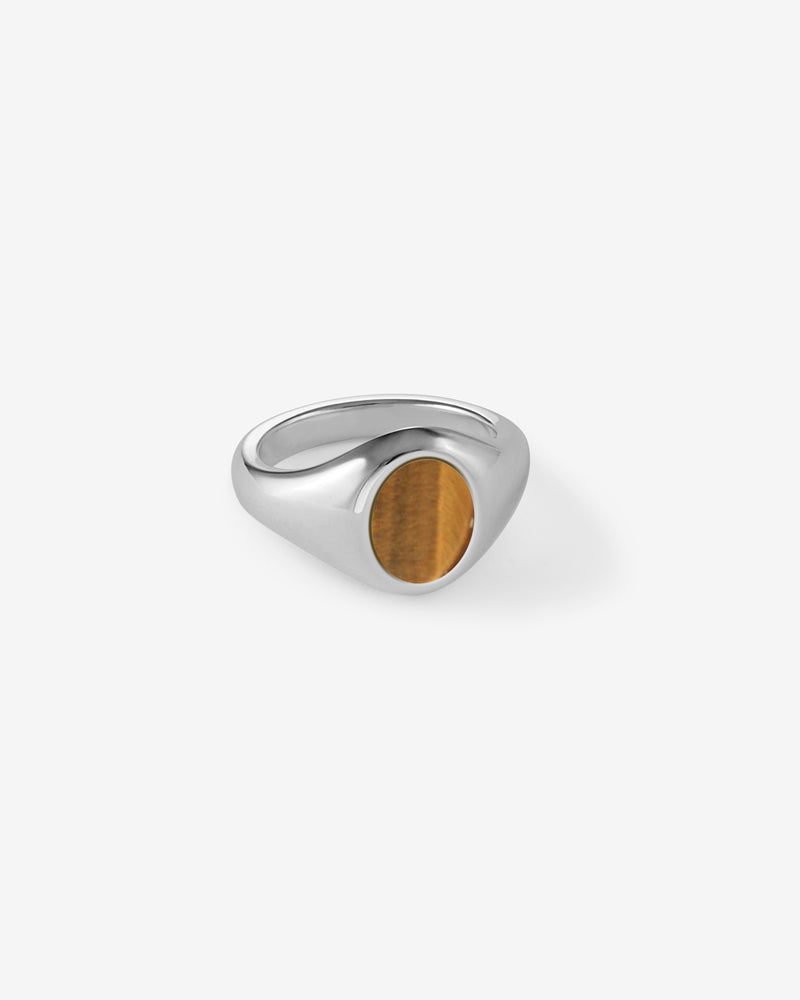 White Gold Portrait Signet Ring - Tigers Eye - Westhill