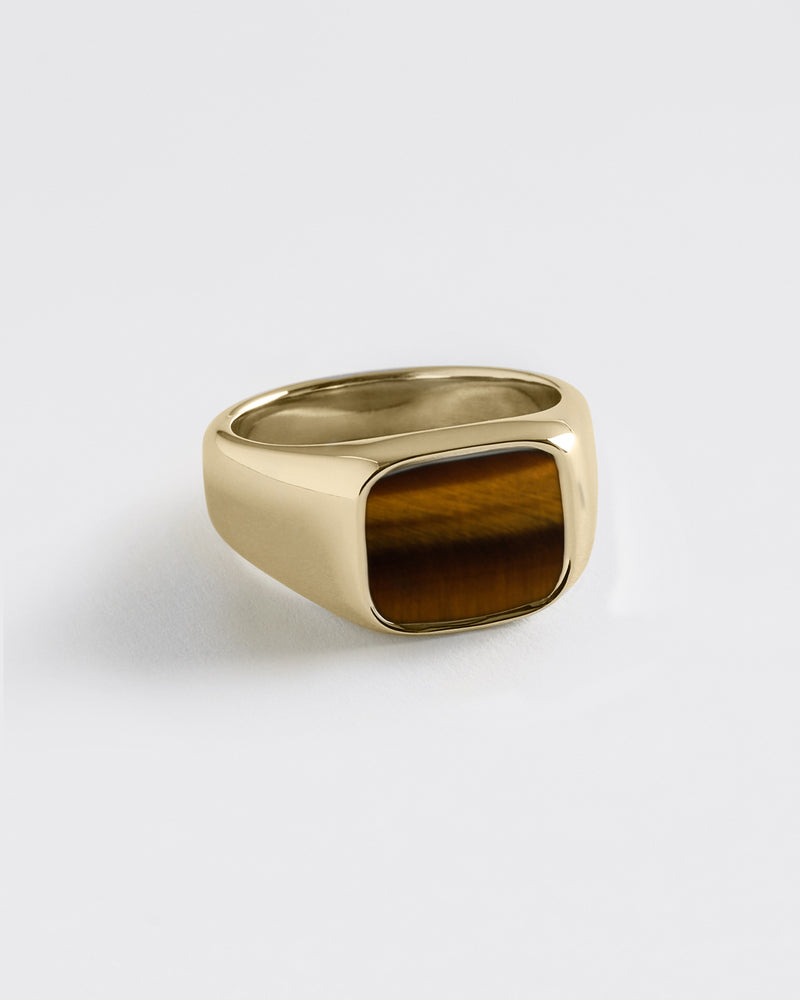 Westhill Gold Cushion Signet Ring - Tigers Eye